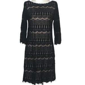 Eliza J Black Lace Dress Size 6 Beige Lining